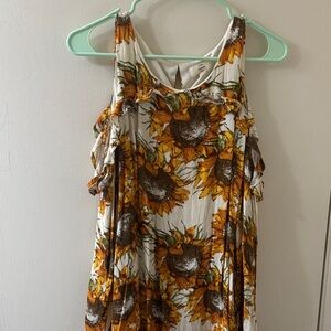 Sunflower Print off shoulder long sleeve Dress